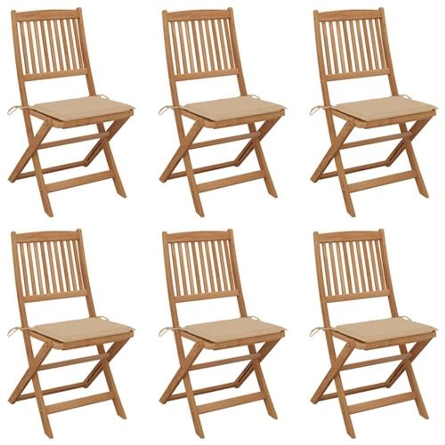 vidaXL Klappbare Gartenstühle 6 Stk. Beige mit Kissen Massivholz Akazie vidaXL Klappbare Gartenstühle 6 Stk. Beige mit Kissen Massivholz Akazie von VIDAXL