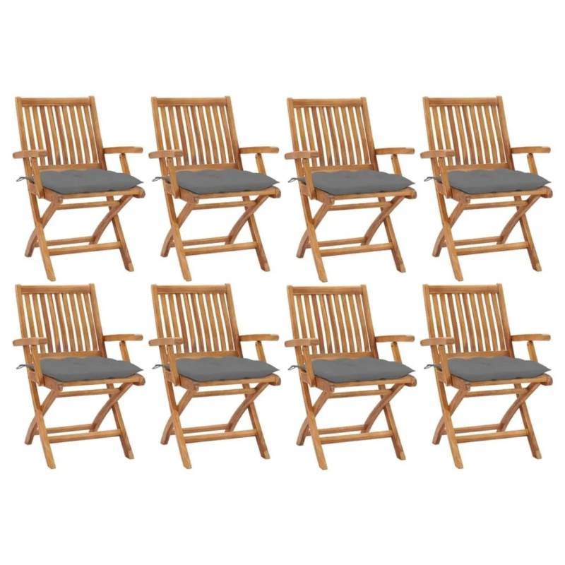 vidaXL Klappbare Gartenstühle mit Kissen 8 Stk Massivholz Teak 3072793 von VIDAXL