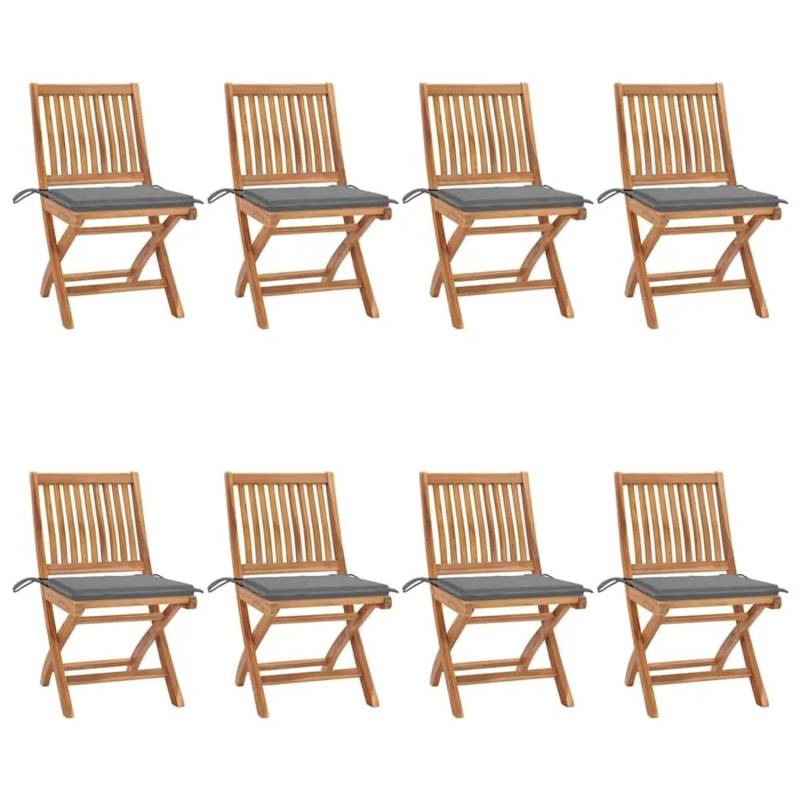 vidaXL Klappbare Gartenstühle mit Kissen 8 Stk Massivholz Teak 3072862 von VIDAXL