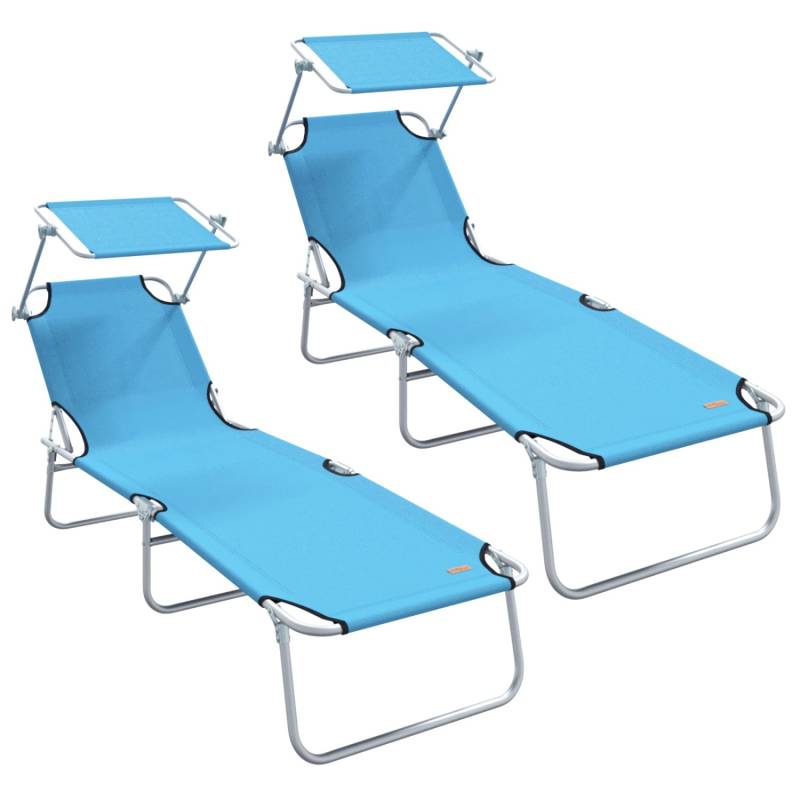 vidaXL Klappbare Sonnenliegen 2er Set mit Sonnendach Himmelblau 600D Oxford-Stoff 42003065 von VIDAXL