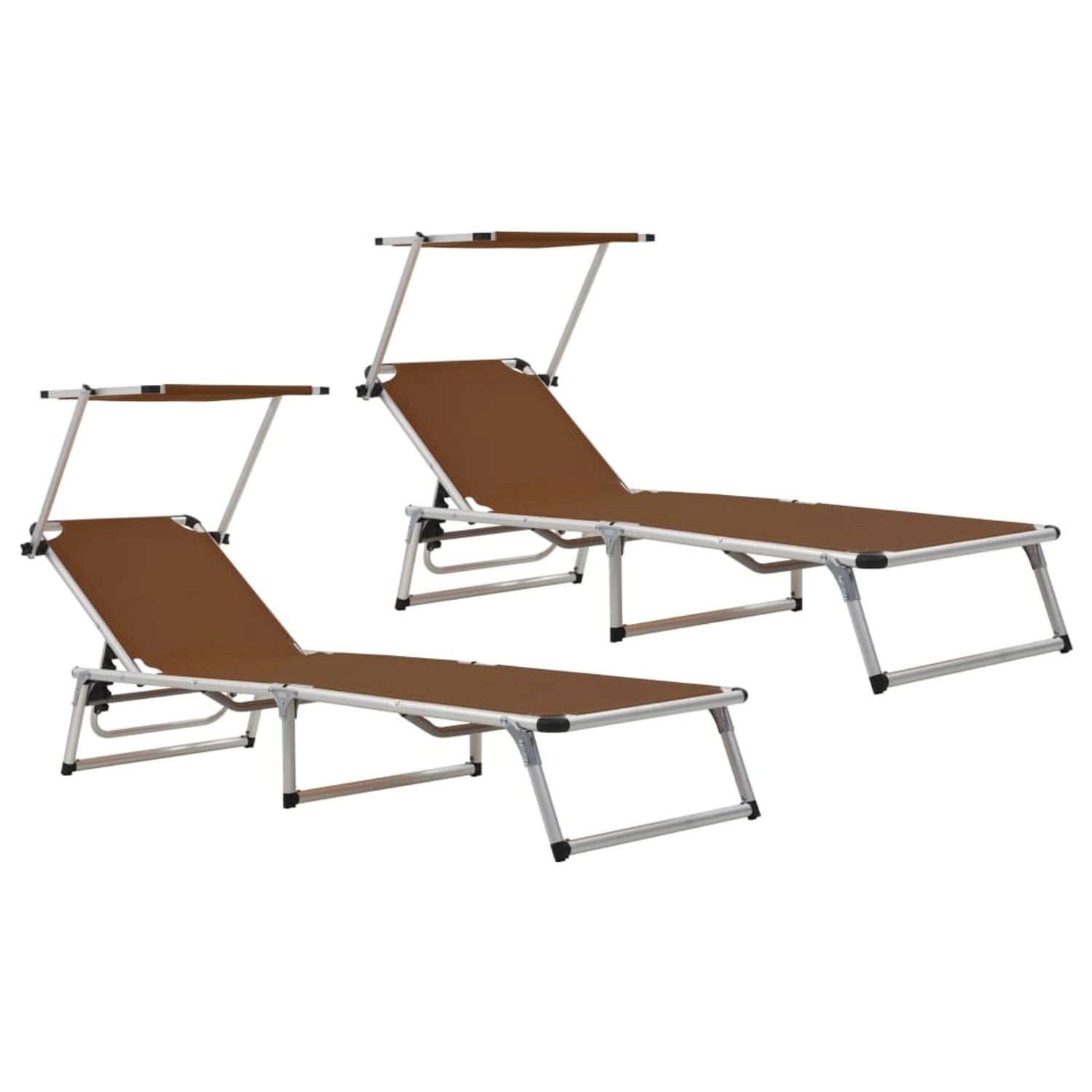 vidaXL Klappbare Sonnenliegen mit Dach 2 Stk Alu Textilene Braun 312461 vidaXL Klappbare Sonnenliegen mit Dach 2 Stk Alu Textilene Braun 312461 von VIDAXL