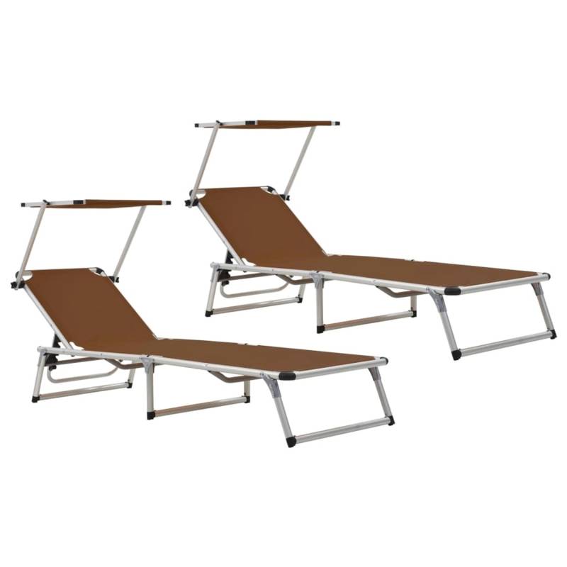 vidaXL Klappbare Sonnenliegen mit Dach 2 Stk Alu Textilene Braun 312461 von VIDAXL