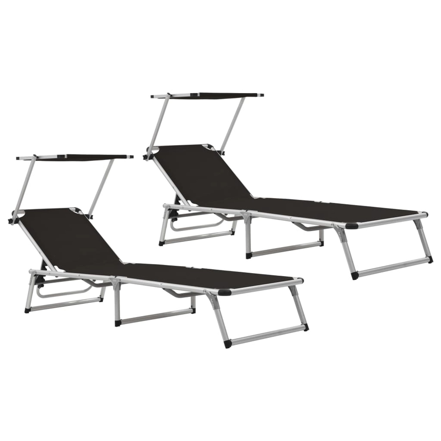 vidaXL Klappbare Sonnenliegen mit Dach 2 Stk Alu Textilene Schwarz 312458 vidaXL Klappbare Sonnenliegen mit Dach 2 Stk Alu Textilene Schwarz 312458 von VIDAXL