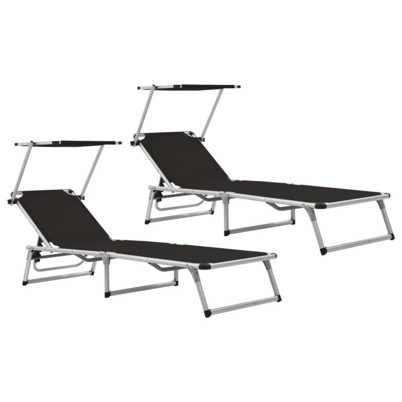 vidaXL Klappbare Sonnenliegen mit Dach 2 Stk Alu Textilene Schwarz 312458 von VIDAXL