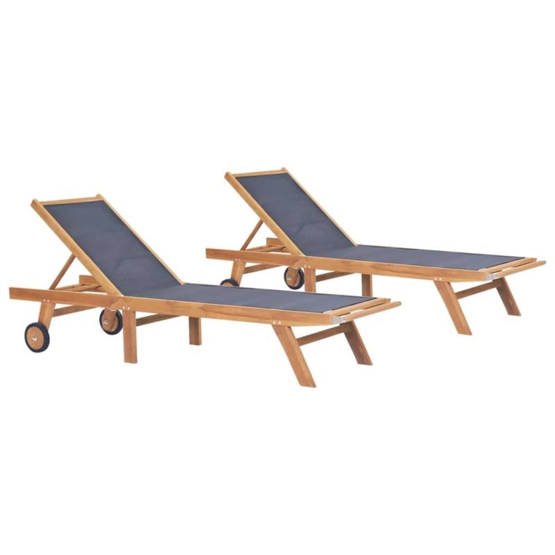 vidaXL Klappbare Sonnenliegen mit Rollen 2 Stk. Teak Massiv Textilene von VIDAXL