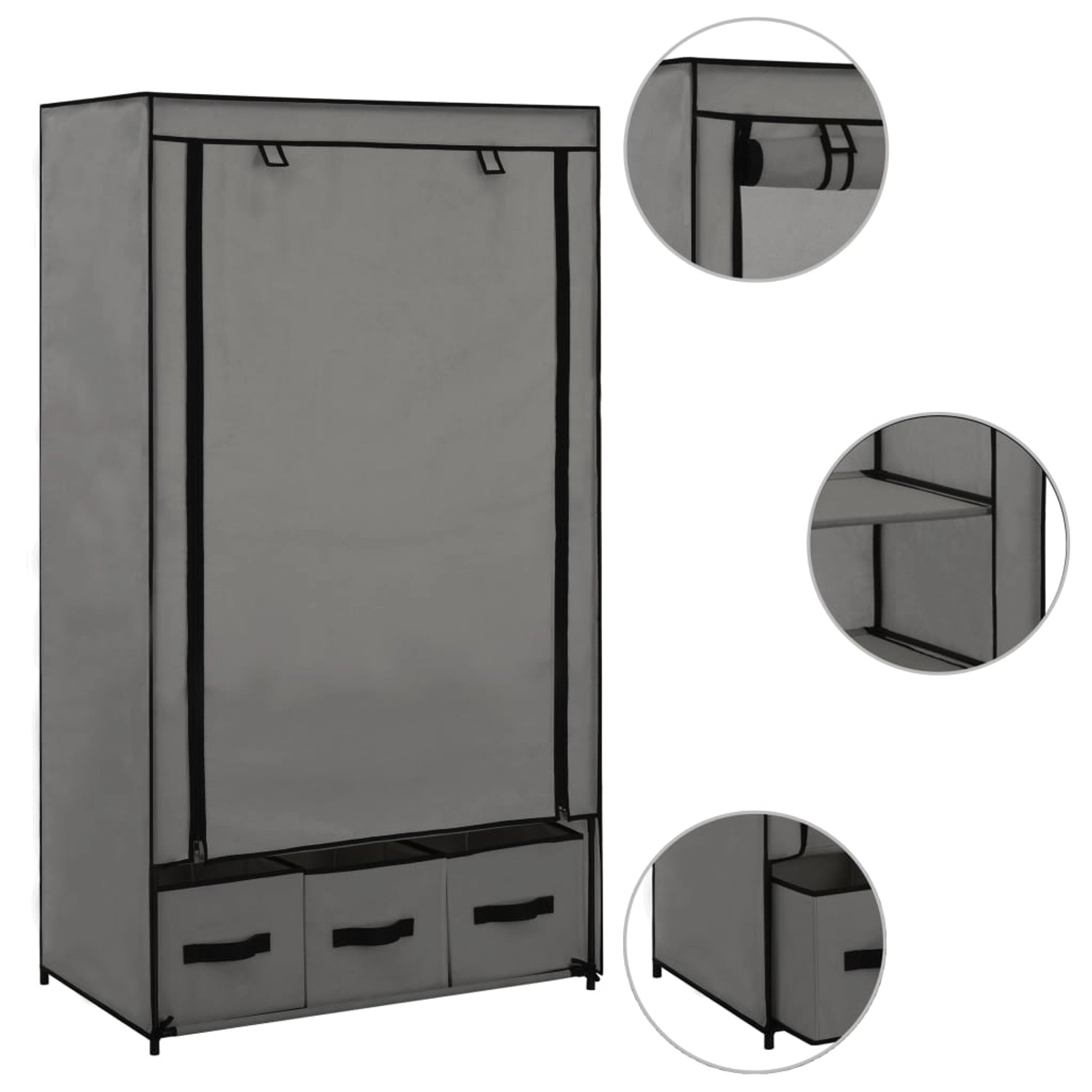 vidaXL Kleiderschrank Grau 87 x 49 x 159 cm Stoff von VIDAXL