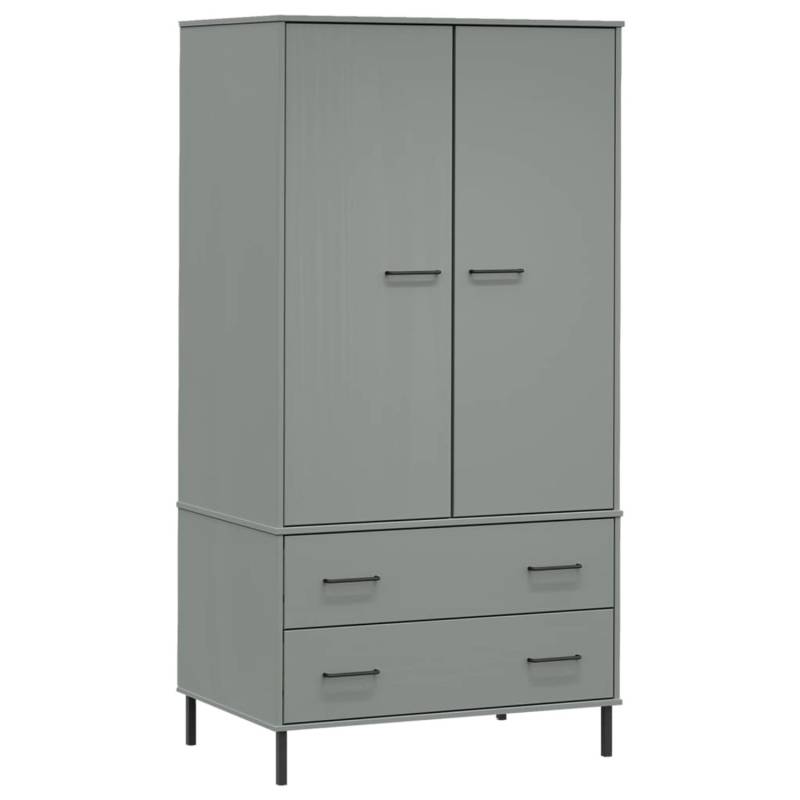 vidaXL Kleiderschrank OSLO Metallbeine Grau 90x55x172,5cm Massivholz von VIDAXL