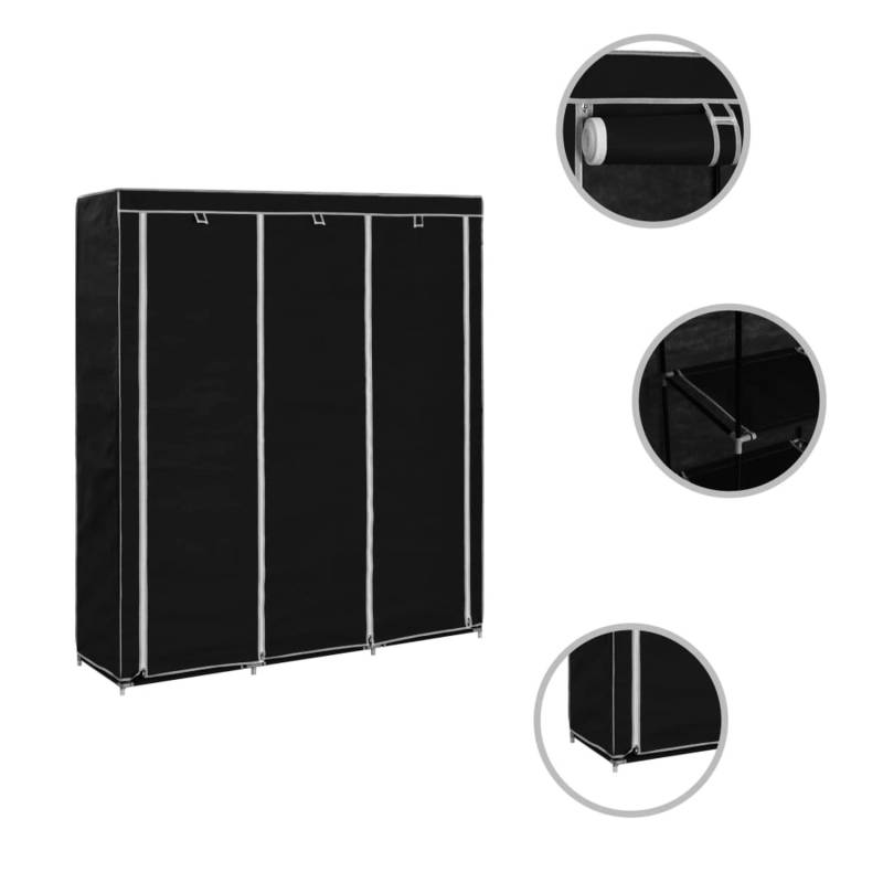 vidaXL Kleiderschrank mit Fächern Stangen Schwarz 150x45x175cm Stoff von VIDAXL