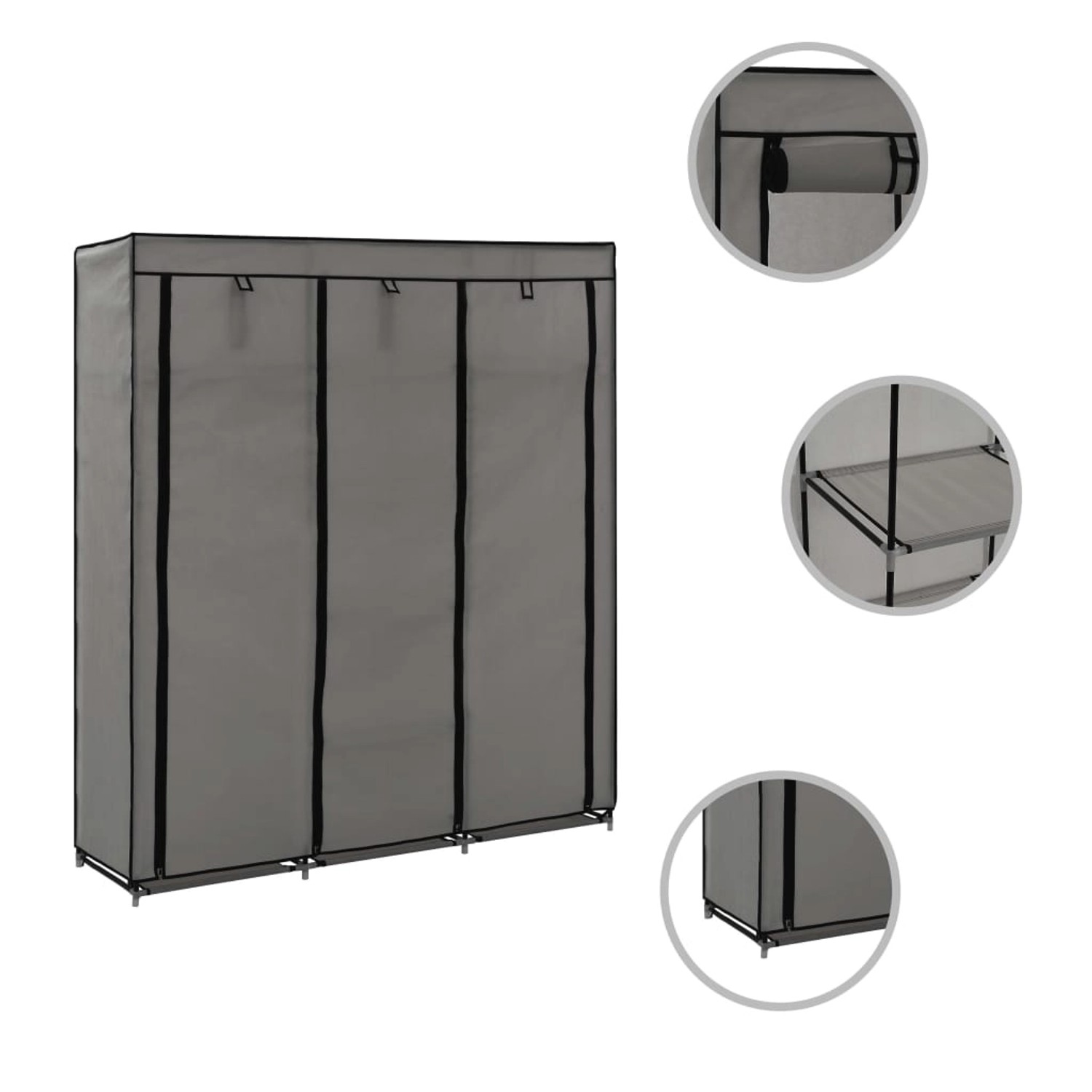 vidaXL Kleiderschrank mit Fächern und Stangen Grau 150x45x175cm Stoff vidaXL Kleiderschrank mit Fächern und Stangen Grau 150x45x175cm Stoff von VIDAXL