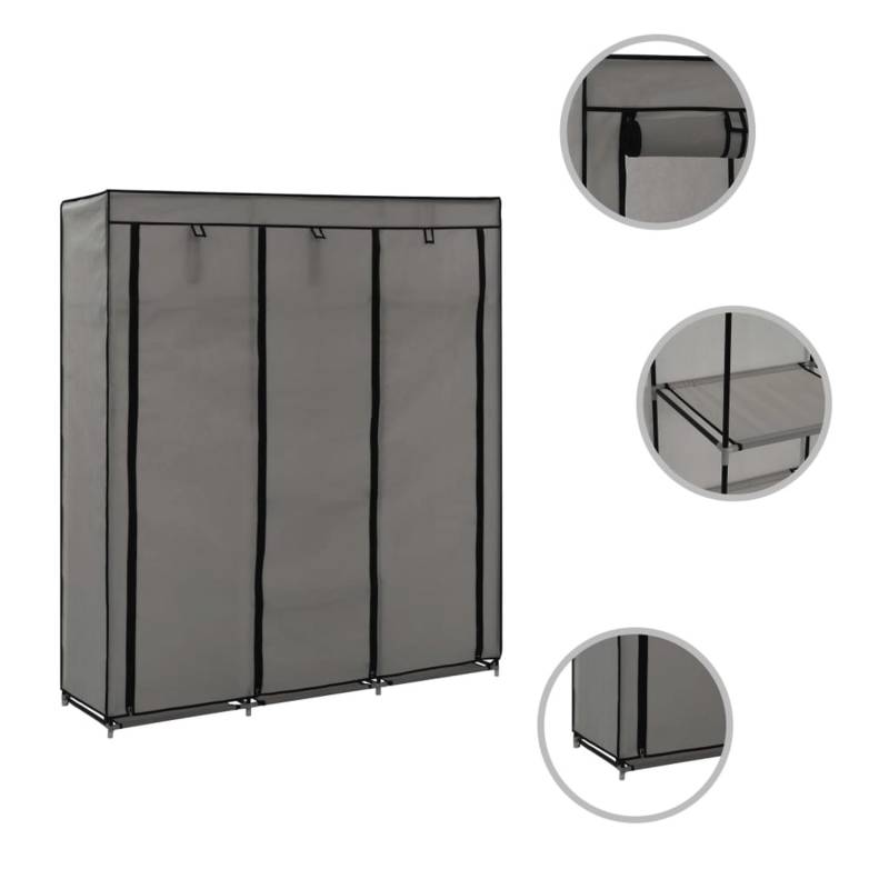vidaXL Kleiderschrank mit Fächern und Stangen Grau 150x45x175cm Stoff von VIDAXL