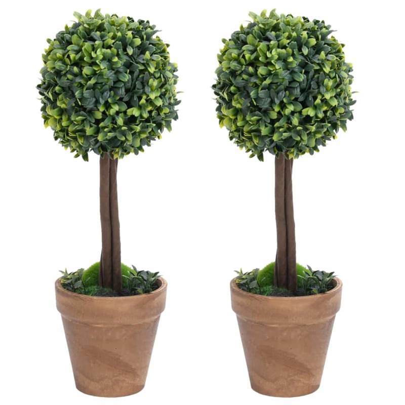 vidaXL Künstliche Buchsbäume 2 Stk mit Topf Kugelform Grün 41 cm von VIDAXL