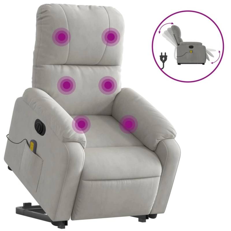 vidaXL Massagesessel Aufstehhilfe Elektrisch Hellgrau Mikrofasergewebe von VIDAXL
