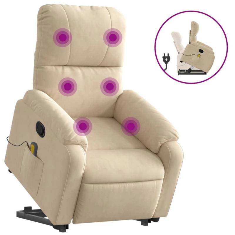 vidaXL Massagesessel mit Aufstehhilfe Creme Mikrofasergewebe von VIDAXL