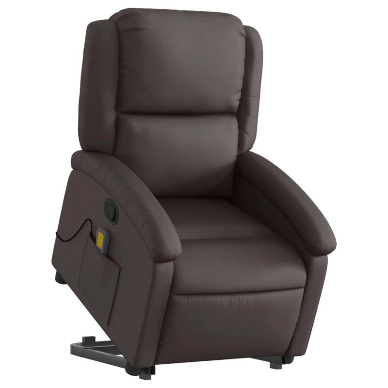 vidaXL Massagesessel mit Aufstehhilfe Dunkelbraun Echtleder von VIDAXL