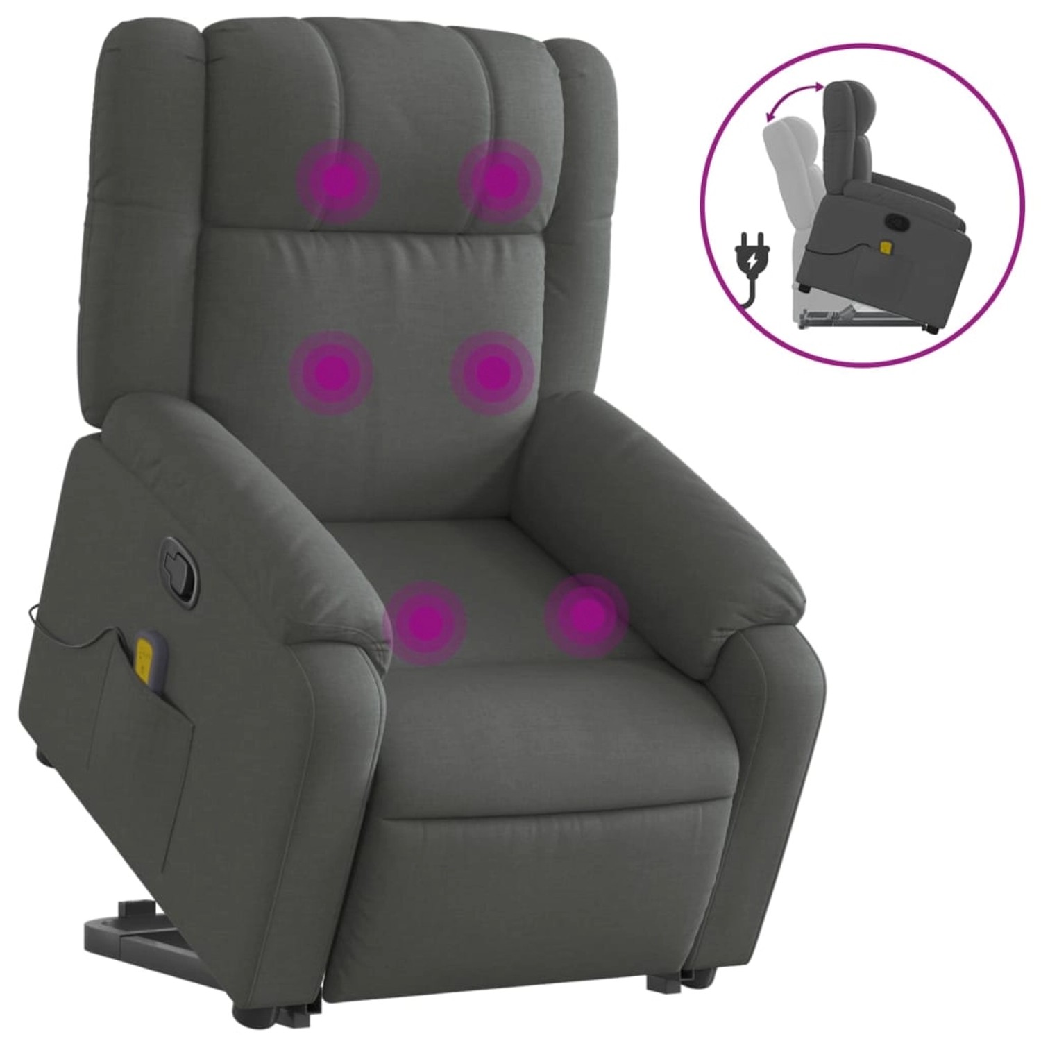 vidaXL Massagesessel mit Aufstehhilfe Dunkelgrau Samt Modell 14 von VIDAXL