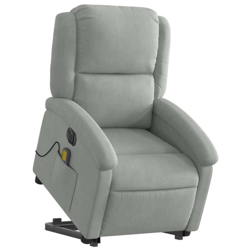 vidaXL Massagesessel mit Aufstehhilfe Elektrisch Hellgrau Samt von VIDAXL