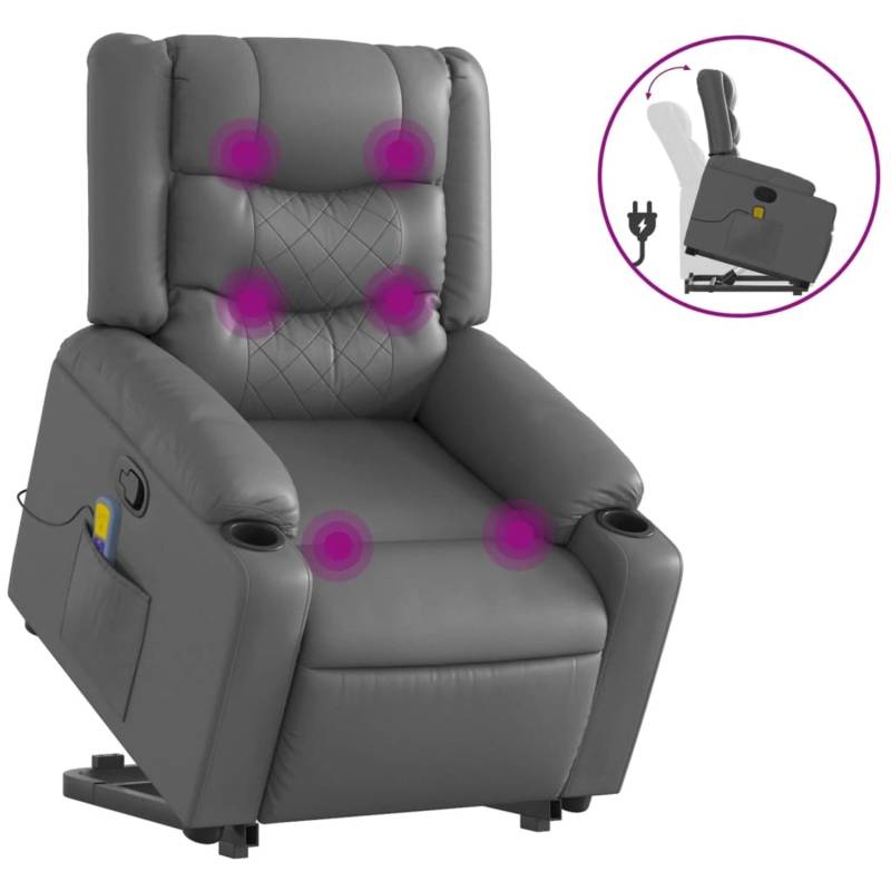 vidaXL Massagesessel mit Aufstehhilfe Grau Kunstleder Modell 11 von VIDAXL