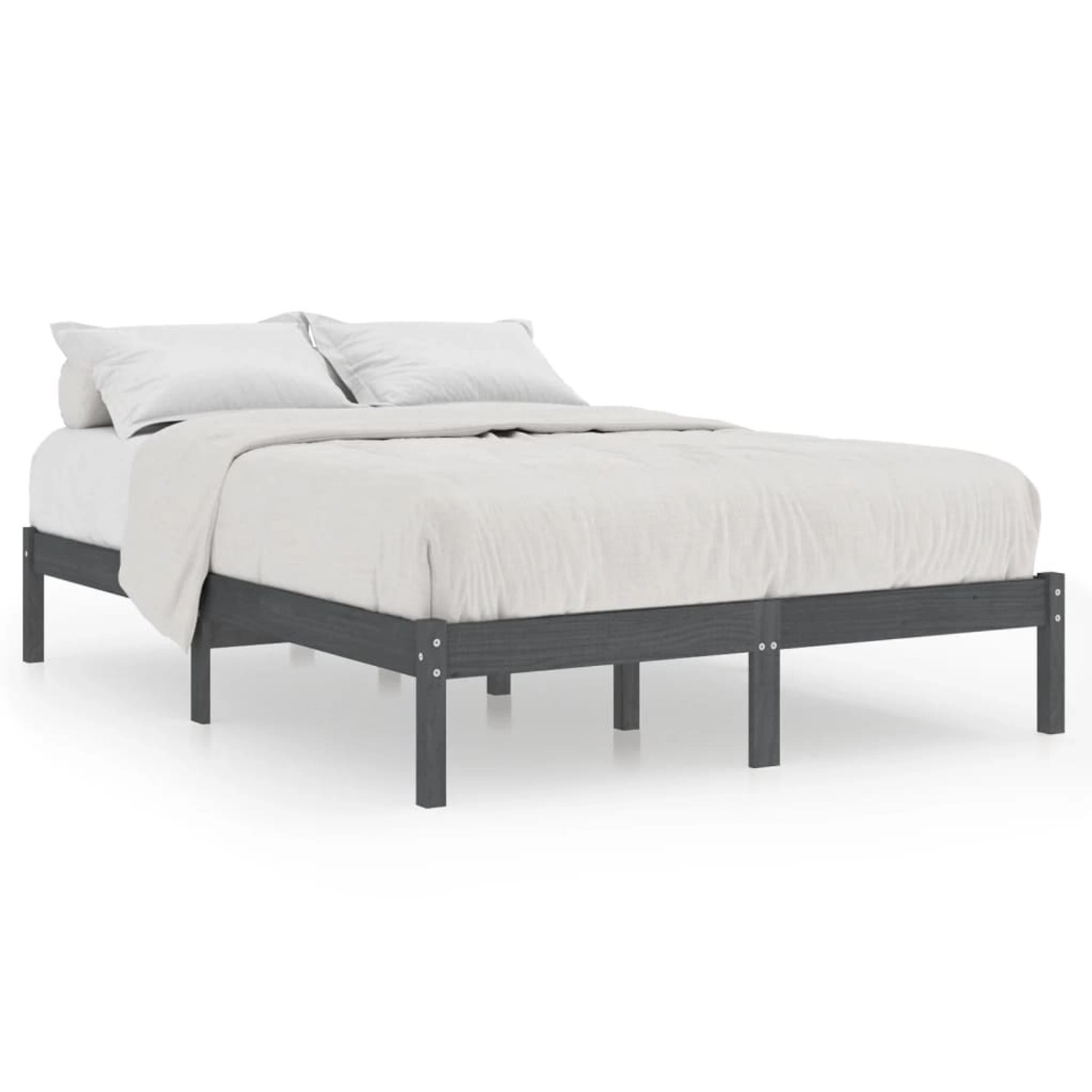 vidaXL Massivholzbett Grau 135x190 cm 4FT6 Double1134999 von VIDAXL