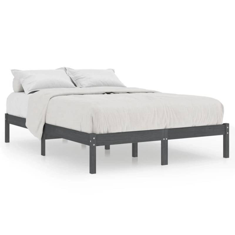 vidaXL Massivholzbett Grau 135x190 cm 4FT6 Double1134999 von VIDAXL