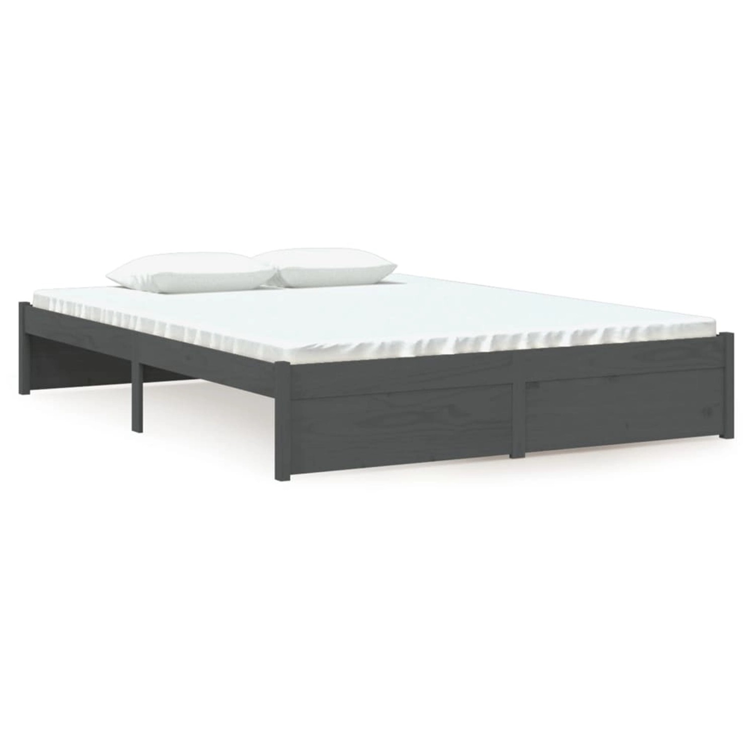 vidaXL Massivholzbett Grau 135x190 cm 4FT6 Double1273766 von VIDAXL