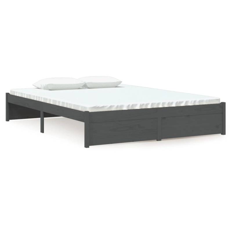 vidaXL Massivholzbett Grau 135x190 cm 4FT6 Double1273766 von VIDAXL
