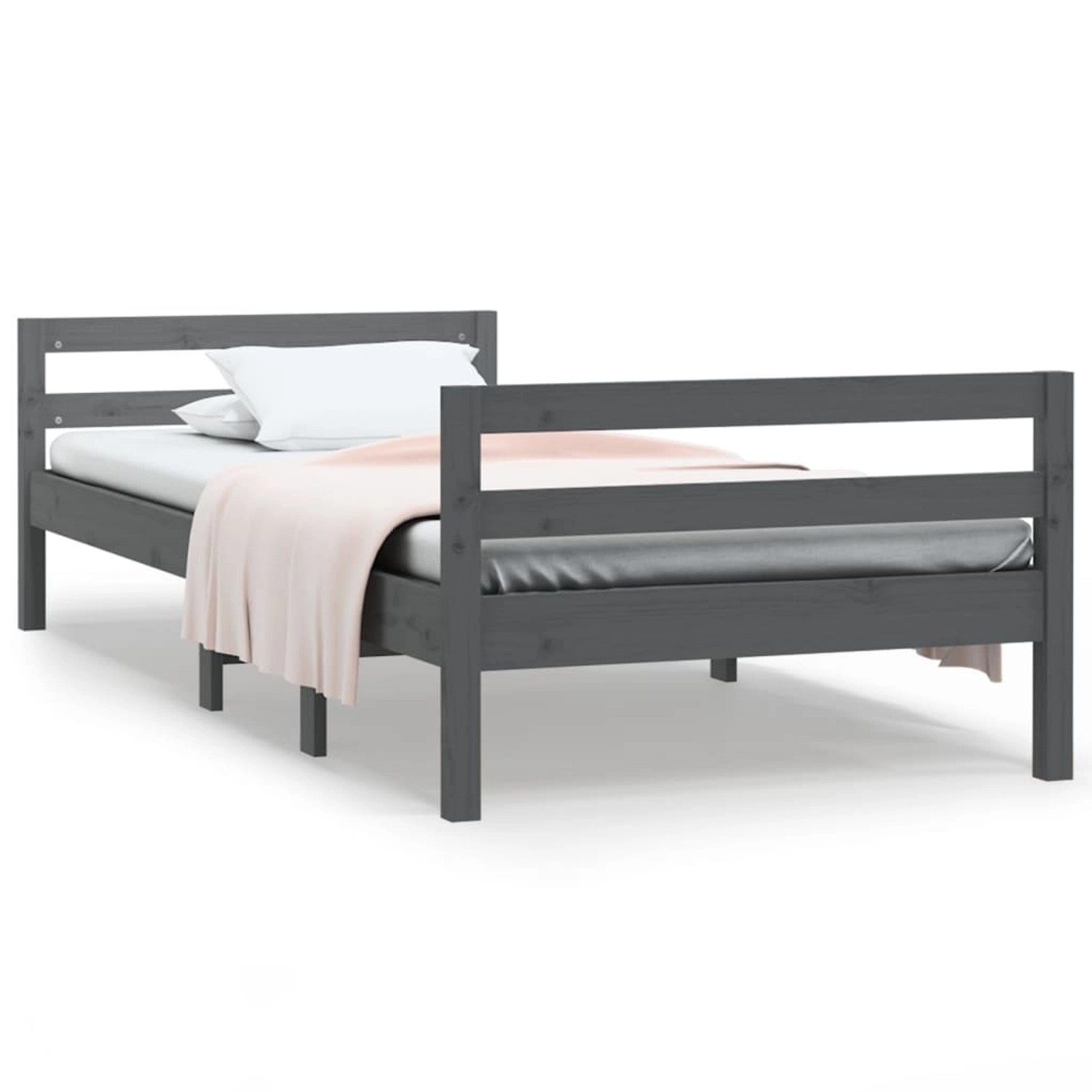 vidaXL Massivholzbett Grau 90x200 cm Kiefer1366623 von VIDAXL