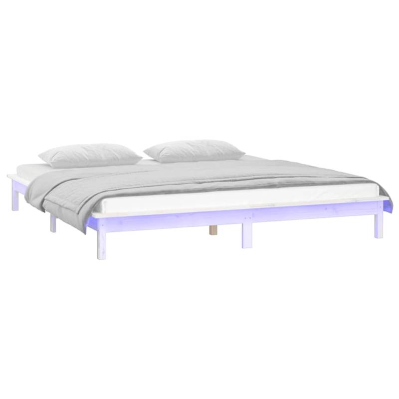 vidaXL Massivholzbett mit LEDs Weiß 135x190 cm 4FT6 Double1280159 von VIDAXL