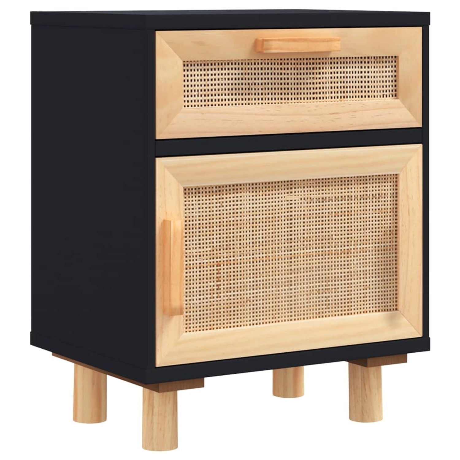 vidaXL Nachttisch Schwarz Massivholz Kiefer und Natur-Rattan vidaXL Nachttisch Schwarz Massivholz Kiefer und Natur-Rattan von VIDAXL