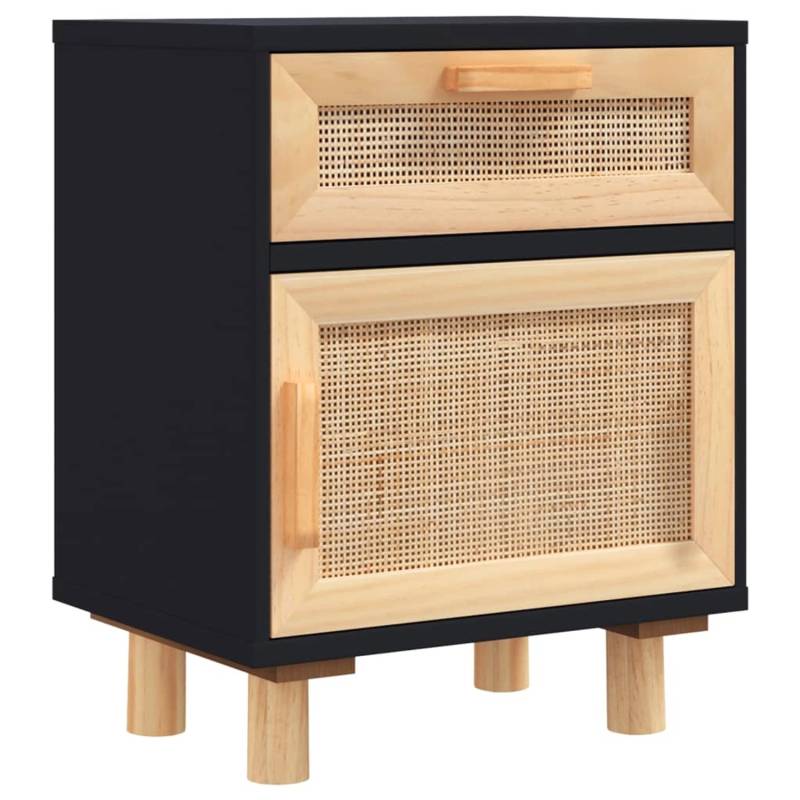 vidaXL Nachttisch Schwarz Massivholz Kiefer und Natur-Rattan von VIDAXL