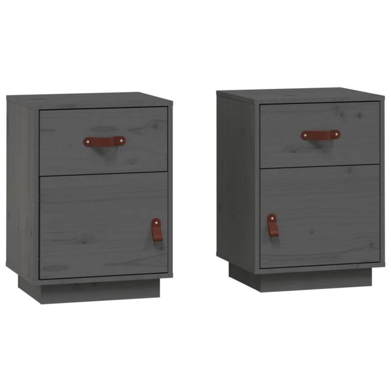 vidaXL Nachttische 2 Stk Grau 40x34x55 cm Massivholz Kiefer von VIDAXL