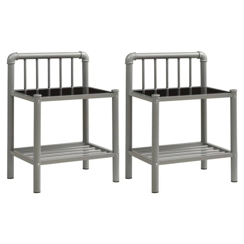 vidaXL Nachttische 2 Stk Grau und Schwarz Metall und Glas Modell 2 von VIDAXL