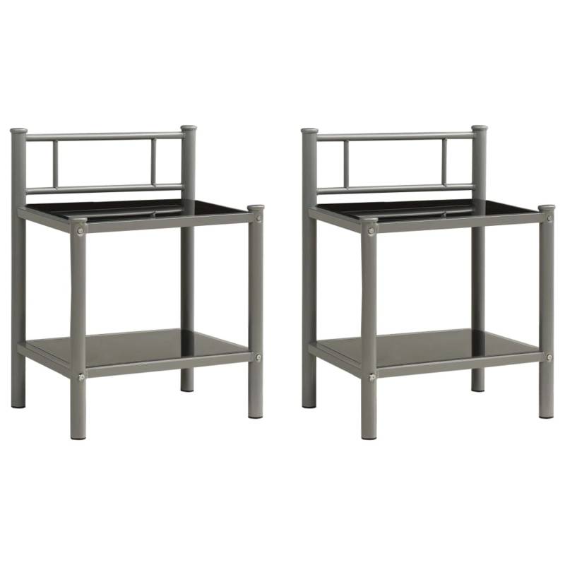 vidaXL Nachttische 2 Stk Grau und Schwarz Metall und Glas Modell 3 von VIDAXL