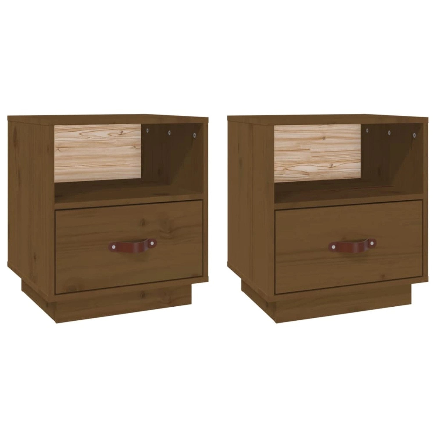 vidaXL Nachttische 2 Stk Honigbraun 40x34x45 cm Massivholz Kiefer Modell 2 von VIDAXL