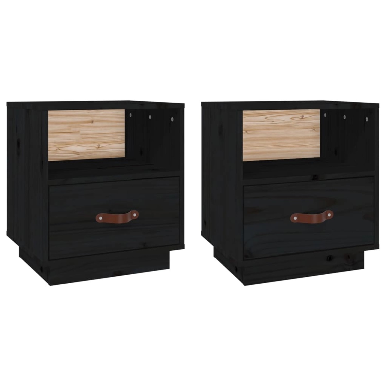vidaXL Nachttische 2 Stk Schwarz 40x34x45 cm Massivholz Kiefer Modell 2 vidaXL Nachttische 2 Stk Schwarz 40x34x45 cm Massivholz Kiefer Modell 2 von VIDAXL