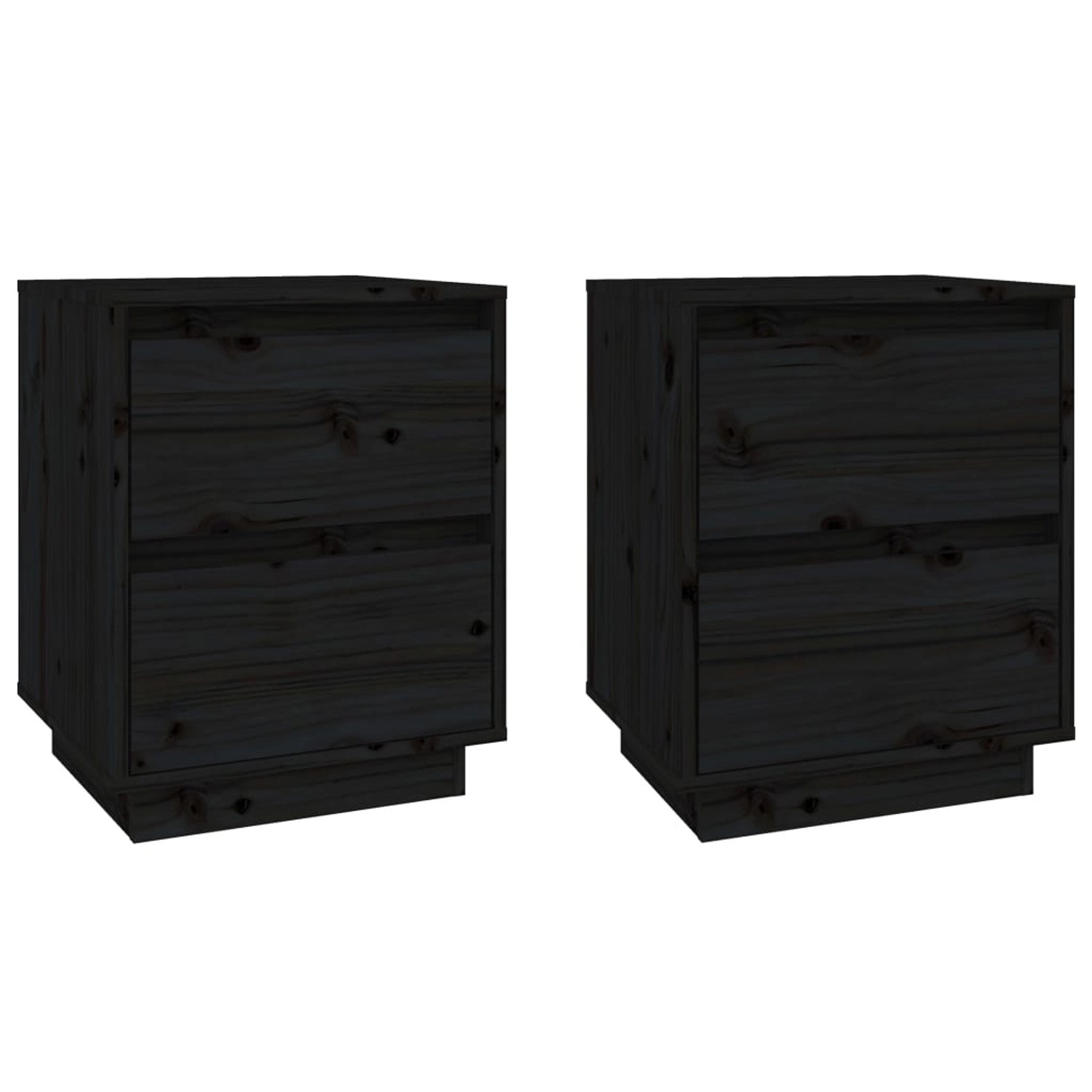vidaXL Nachttische 2 Stk Schwarz 40x35x50 cm Massivholz Kiefer von VIDAXL