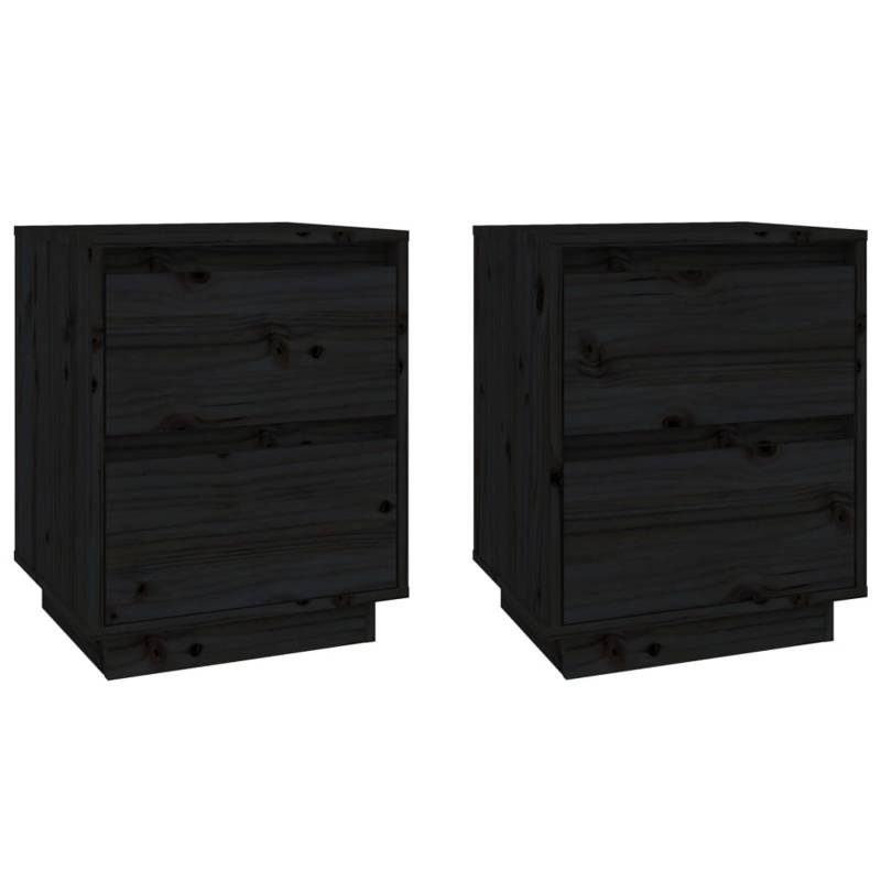vidaXL Nachttische 2 Stk Schwarz 40x35x50 cm Massivholz Kiefer von VIDAXL