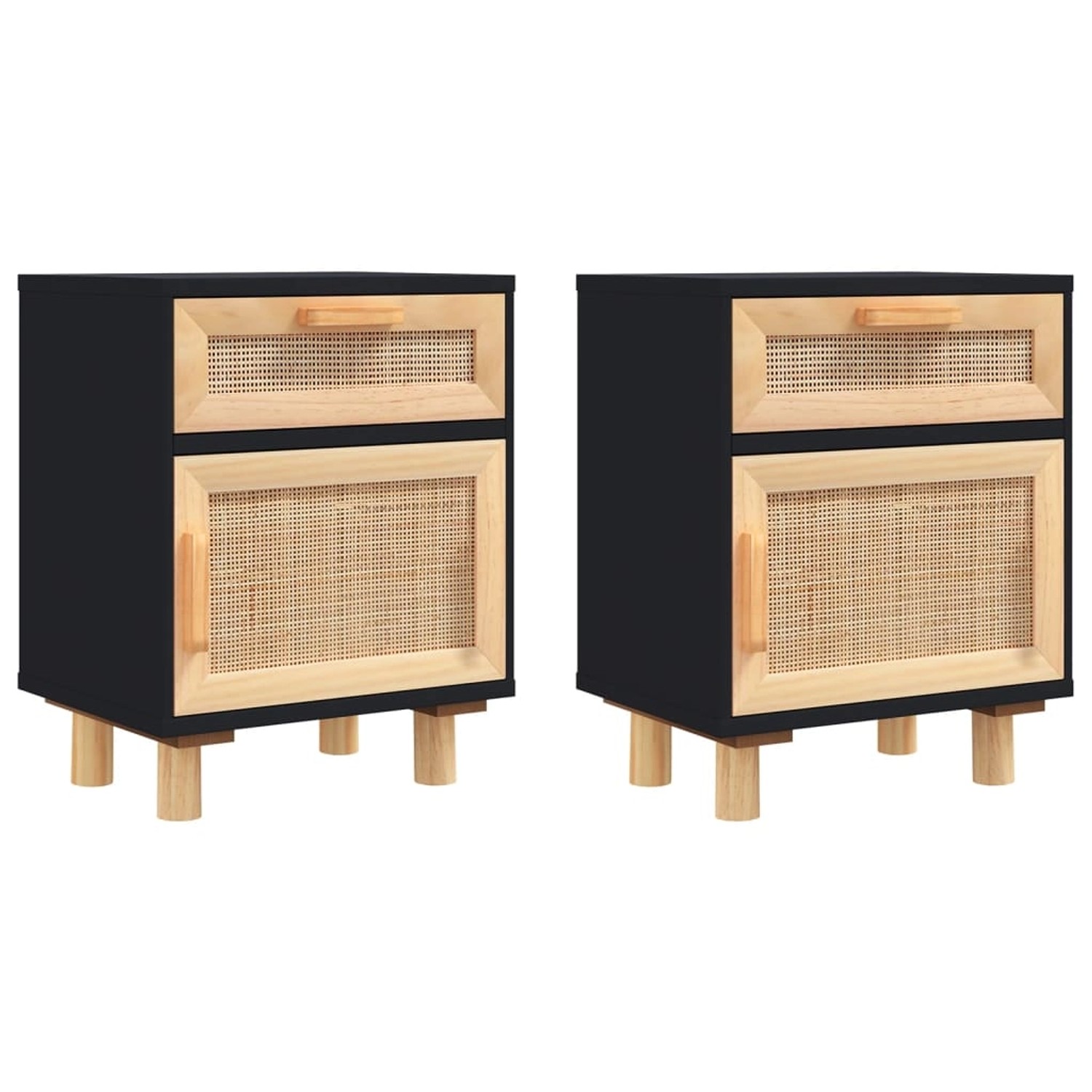 vidaXL Nachttische 2 Stk Schwarz Massivholz Kiefer und Natur-Rattan vidaXL Nachttische 2 Stk Schwarz Massivholz Kiefer und Natur-Rattan von VIDAXL