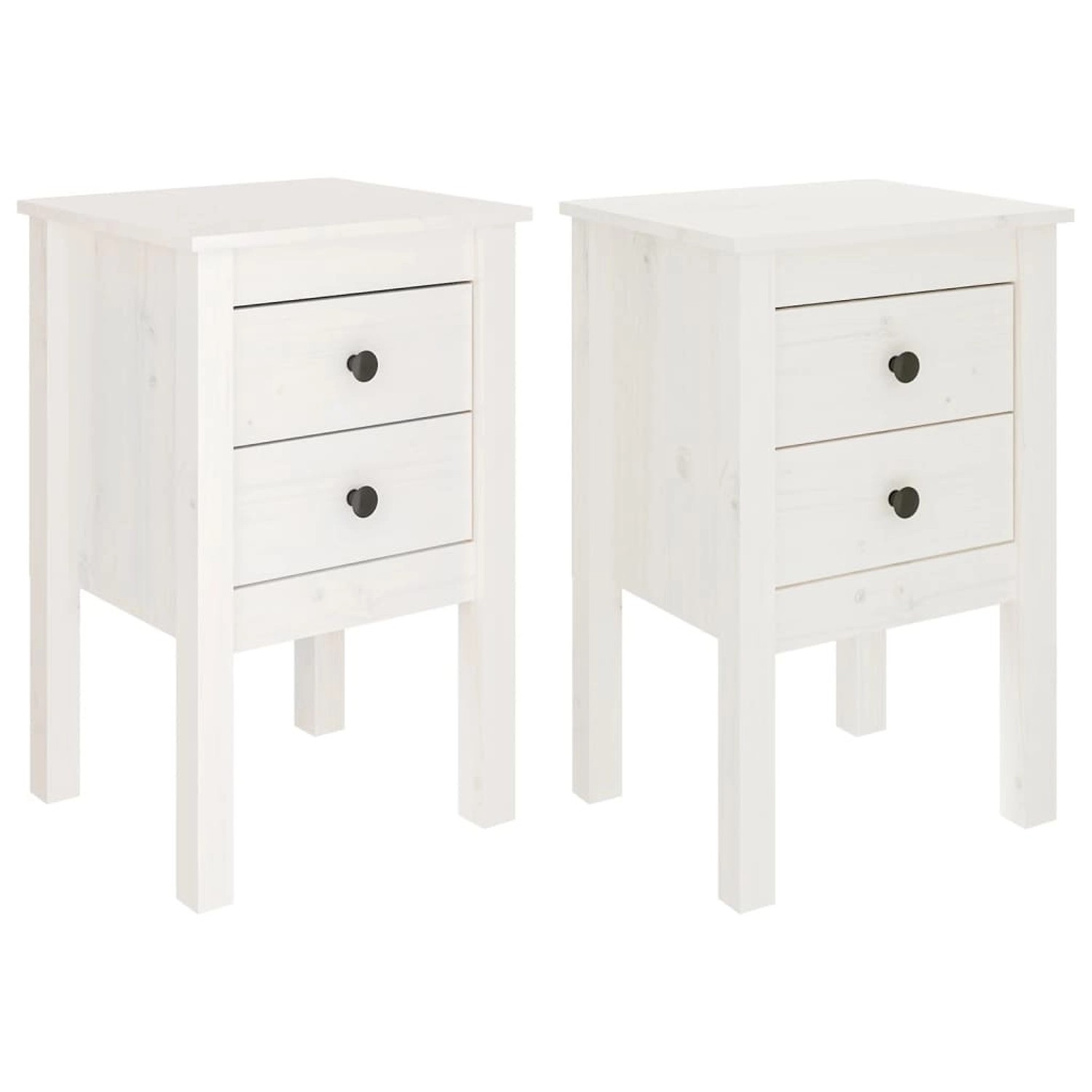 vidaXL Nachttische 2 Stk Weiß 40x35x61,5 cm Massivholz Kiefer Modell 3 von VIDAXL