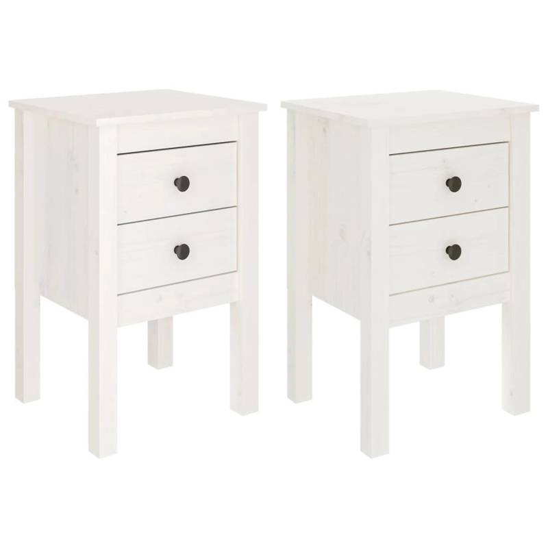 vidaXL Nachttische 2 Stk Weiß 40x35x61,5 cm Massivholz Kiefer Modell 3 von VIDAXL