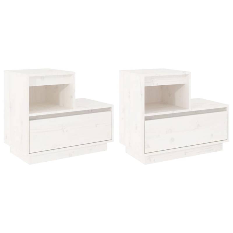 vidaXL Nachttische 2 Stk Weiß 60x34x51 cm Massivholz Kiefer von VIDAXL