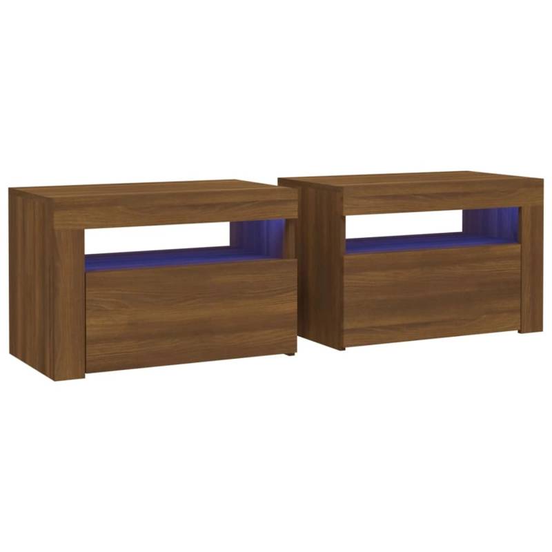 vidaXL Nachttische 2 Stk mit LEDs Braun Eiche 60x35x40 cm von VIDAXL
