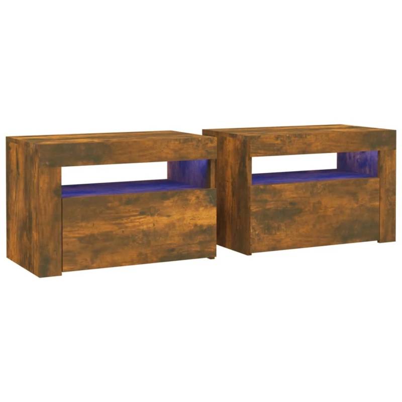 vidaXL Nachttische 2 Stk mit LEDs Räuchereiche 60x35x40 cm von VIDAXL