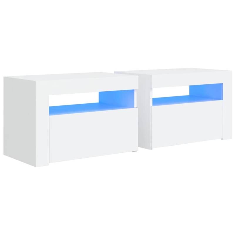 vidaXL Nachttische 2 Stk mit LEDs Weiß 60x35x40 cm von VIDAXL