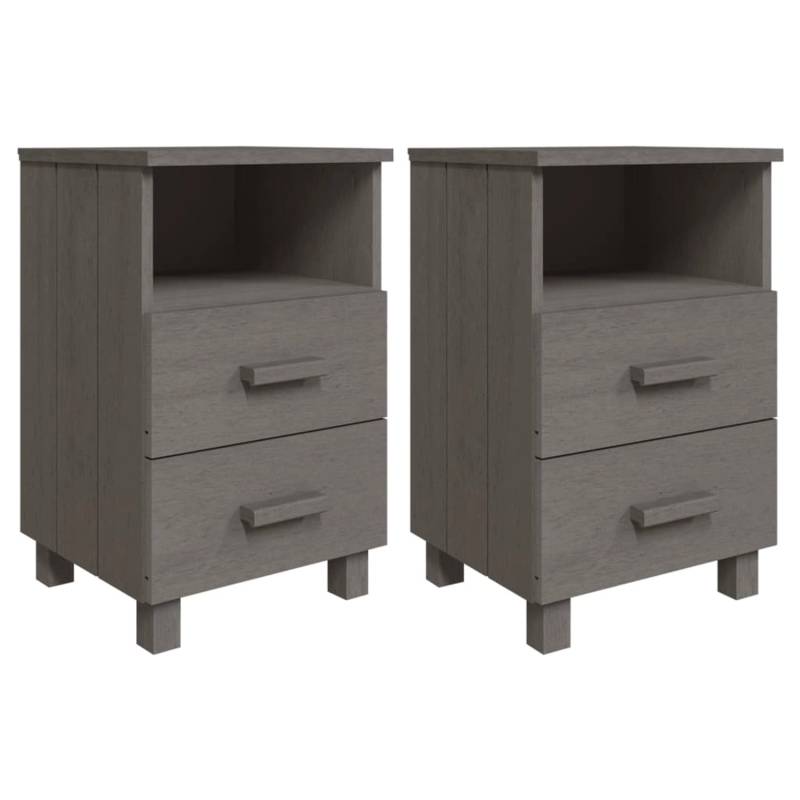 vidaXL Nachttische HAMAR 2 Stk Hellgrau 40x35x62 cm Massivholz von VIDAXL
