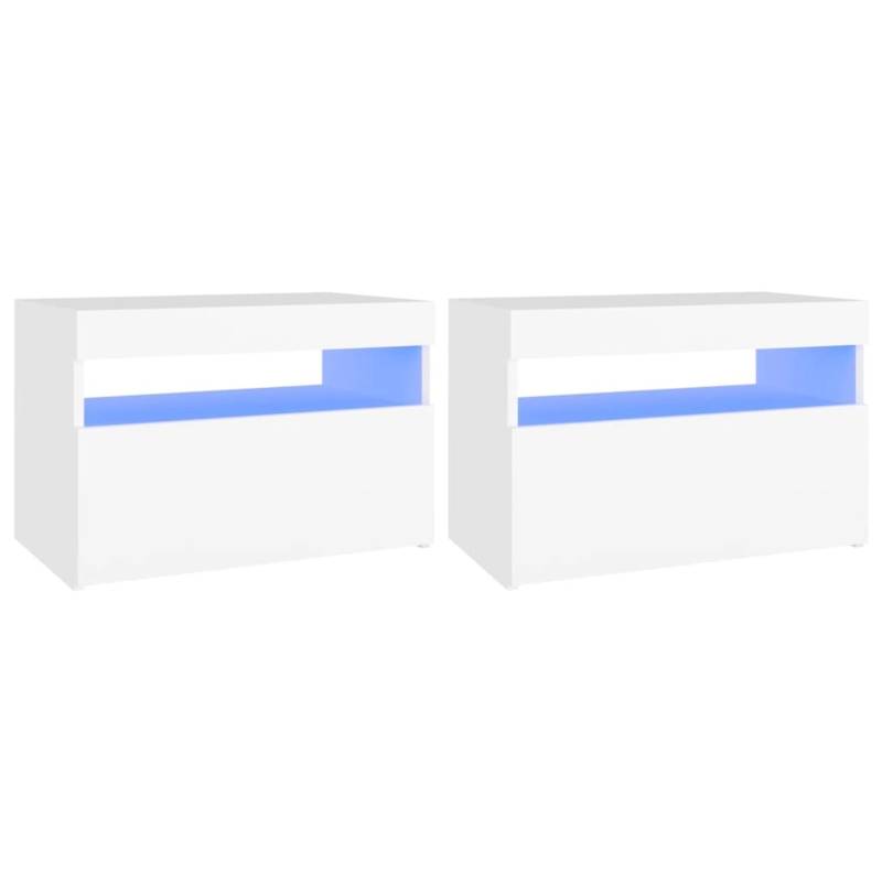 vidaXL Nachttische LED-Leuchten 2 Stk Weiß 60x35x40cm Holzwerkstoff von VIDAXL