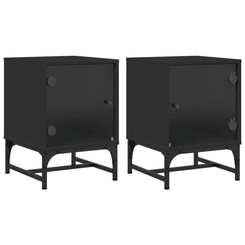 vidaXL Nachttische mit Glastüren 2 Stk Schwarz 35x37x50 cm von VIDAXL