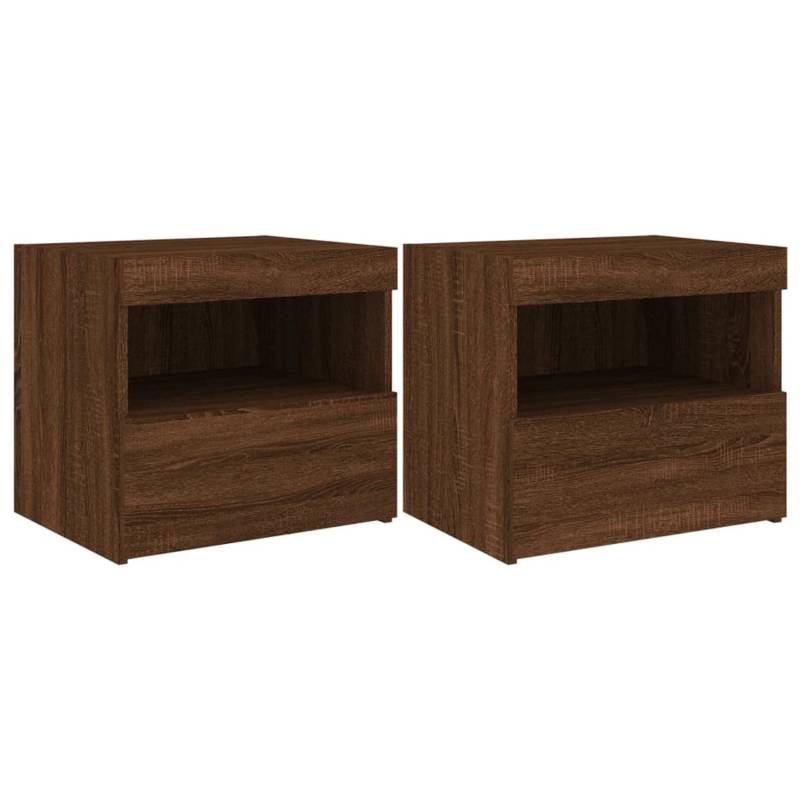vidaXL Nachttische mit LED-Leuchten 2 Stk Braun Eiche 50x40x45 cm von VIDAXL