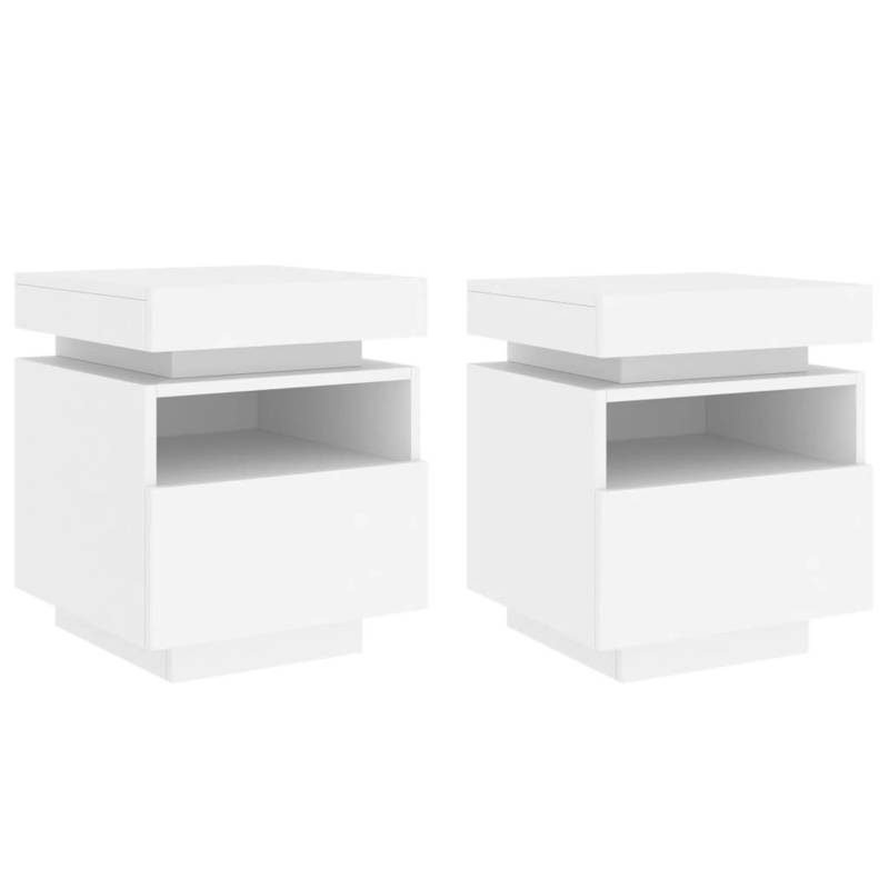 vidaXL Nachttische mit LED-Leuchten 2 Stk Weiß 40x39x48,5 cm von VIDAXL