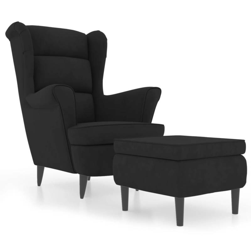 vidaXL Ohrensessel mit Hocker Schwarz Samt von VIDAXL