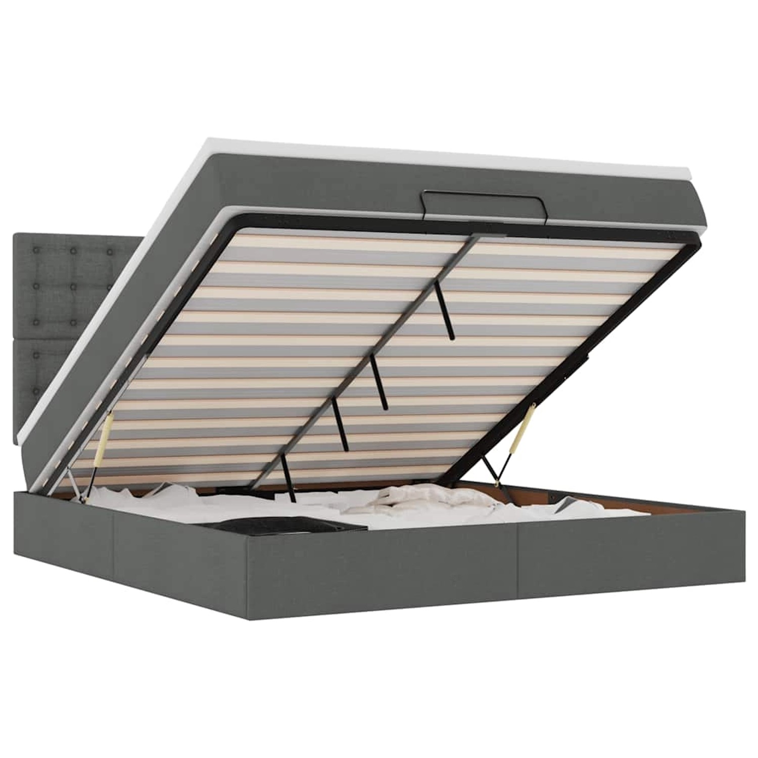 vidaXL Ottoman-Bett mit Matratze & LEDs Dunkelgrau 180x200 cm Stoff 3314191 vidaXL Ottoman-Bett mit Matratze & LEDs Dunkelgrau 180x200 cm Stoff 3314191 von VIDAXL